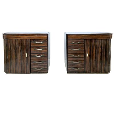 paire de tables de chevet Art déco en noyer avec plateau en marbre