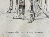 a drawing of a man standing next to a cow
