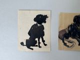 two paintings of a dog and a cat hanging on a wall