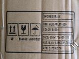a brown box with a label on it that says shower drain