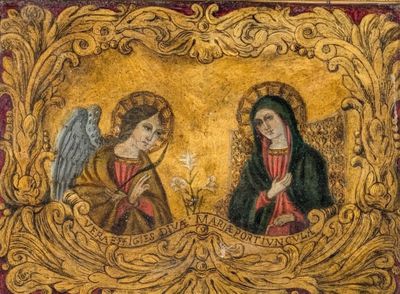 an image of a painting of two angels in a frame