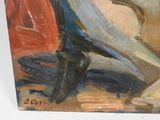 a painting of a man playing a saxophone on a table