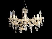 Lustre en verre et métal doré à huit bras de lumière et pamp…