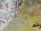an oil painting of a birch tree in a field with a bird on it