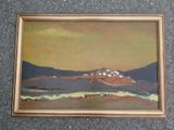 an image of a painting of a landscape with a mountain in the background