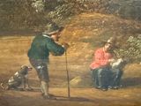 a painting of a man and a woman sitting on a bench