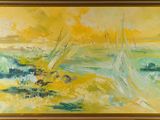 painting of a painting of a yellow landscape with trees in the foreground