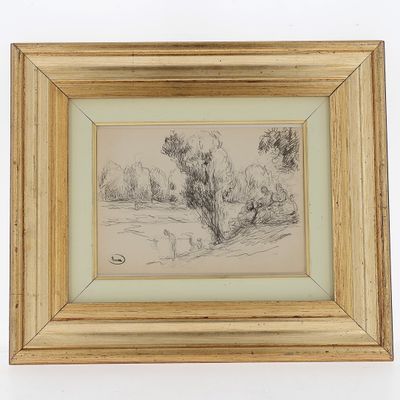 an image of a drawing of a desert scene in a wooden frame