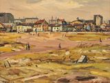 l'image d'un tableau représentant une ville avec de nombreux bâtiments