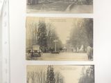 three pictures of a street with cars and people on it