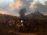 une peinture représentant un groupe d'hommes à cheval