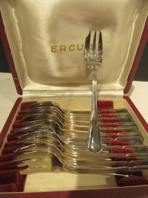 silverware in a red case with a fork and spoon in it