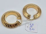 two gold hoop earrings with a price tag on a white background