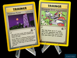 deux cartes Pokémon sur lesquelles figure une tour en arrière-plan