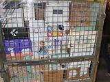 a metal cage with a bunch of boxes inside of it