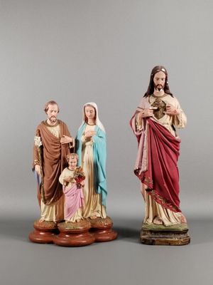 three figurines of jesus, mary, and jesus with a child