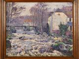 an image of a painting of a river running through a town