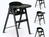 quatre vues différentes d'une chaise haute pour bébé équipée d'un plateau