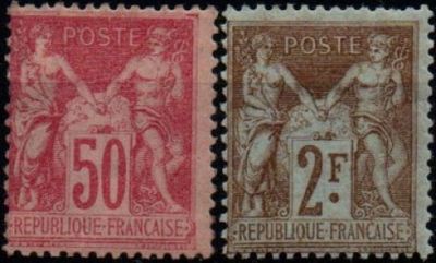 two different postages with a picture of a woman and a man on them