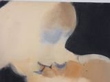 a painting of a cat that is laying down on the ground