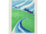 a painting of a group of people riding horses down a road