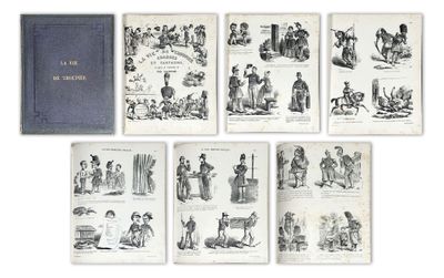 plusieurs vieux livres sur lesquels figurent des images de personnes et d'animaux