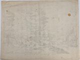 an old drawing of a castle with a tower on top of it