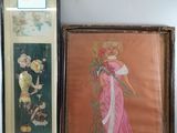 two framed pictures of a woman in a pink dress and a picture of a woman in a pink dress