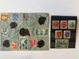 a lot of stamps on a piece of paper