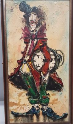 tableau représentant un clown tenant une horloge à la main