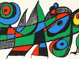 peinture abstraite représentant un groupe d'oiseaux colorés sur fond blanc