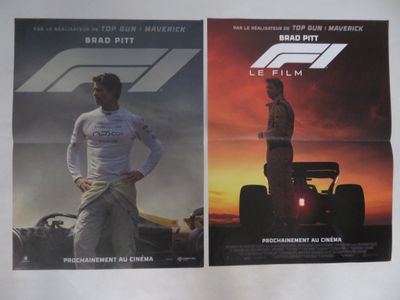 deux affiches de cinéma représentant un homme debout à côté d'une voiture de course