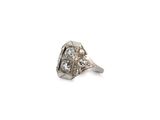 a close up of a diamond ring on a white background