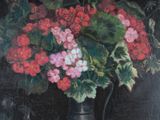a painting of flowers in a vase on a table