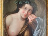 tableau représentant une femme vêtue d'une robe dorée et coiffée d'une couronne de laurier