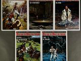 four movie posters of a man on a horse and a man on a horse