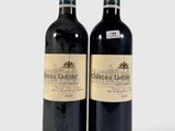 deux bouteilles de vin rouge posées l'une à côté de l'autre sur une surface blanche