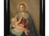 une peinture représentant une femme tenant un bébé dans ses bras