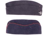 two hats with red stitching and a black hat with a red stitching