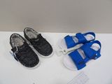 deux paires de sandales et un clavier posés sur une table