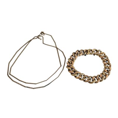 a gold chain bracelet and a gold chain bracelet on a white background