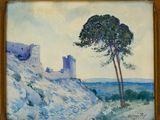 an image of a painting of a castle on a hill