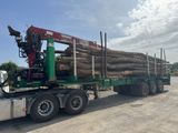 un gros camion avec un chargement de grumes à l'arrière