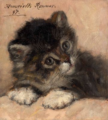 tableau représentant un chaton reposant sur un oreiller, avec une citation au-dessus