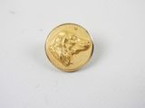 a close up of a dog head on a gold coin