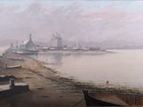 une image d'un tableau représentant un bateau sur l'eau