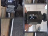 multiple pictures of a person holding a small camera on a tripod