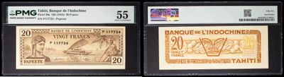 three different types of bank notes are on display in a display case