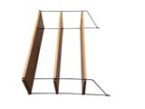 a wooden rack with two wooden shelves on it