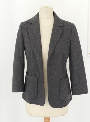 Américan retro , veste blaser en laine gris, brodée d'une co…